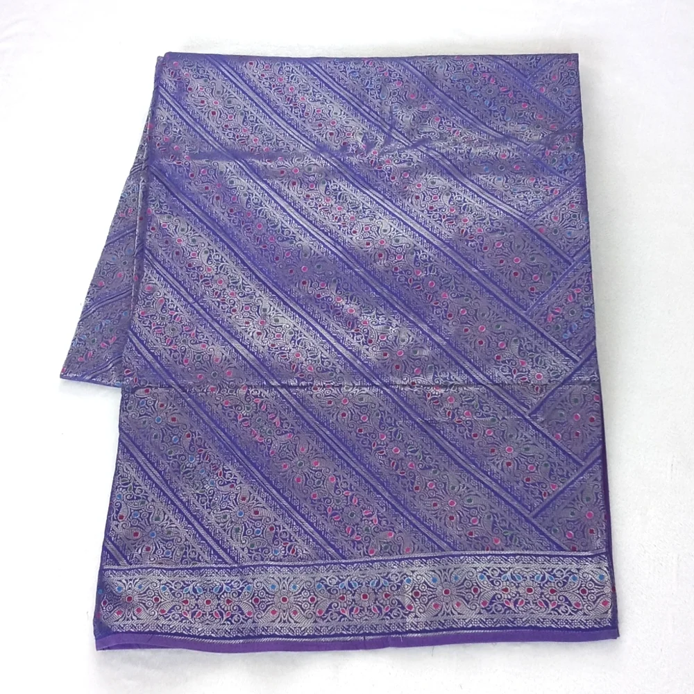 Unique Silk Iridescent Purple Patchwork Batik Bedspread/ Coverlet India 86”x94”